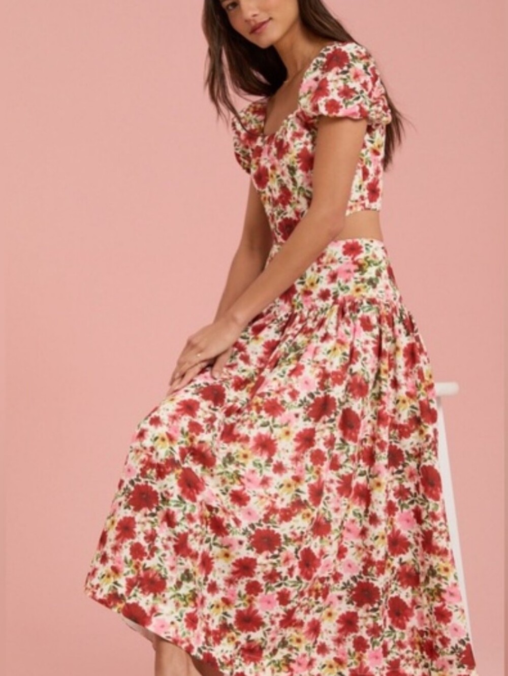 Altar'd State Marlea Floral Midi Gatheted Skirt Cottagecore Size L